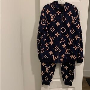 Louis Vuitton Dark Blue and Cream Monogram Hooded Tracksuit